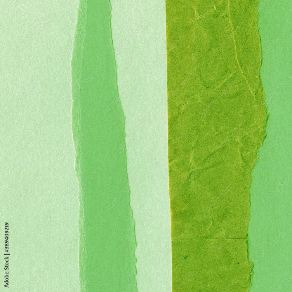 Green torn paper collage close-up. Texture made from various paper and cardboard parts. Damaged old paper background. Vintage blank wallpaper. Material design backdrop. Green torn paper collage close-up. Texture made from various paper and cardboard parts. Damaged old paper background. Vintage blank wallpaper. Material design backdrop.