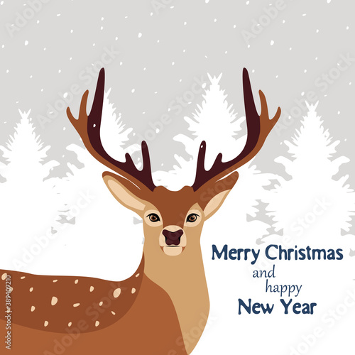 Christmas Deer - Christmas Background - Stock Vector Illustration