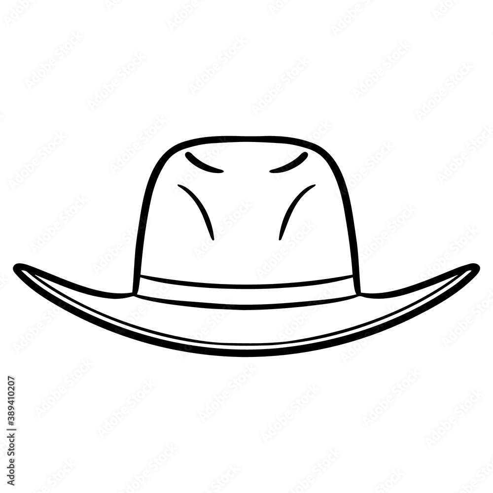 cowboy hat frontal. outline, comic, monochrome. cowboy hat frontal. outline, comic, monochrome.