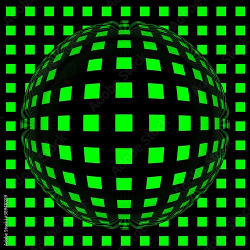 abstract background with globe in bright neon green square shapes
