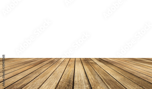 empty dark wooden table isolated on white background, wood floor can used for display or mock up your products.
