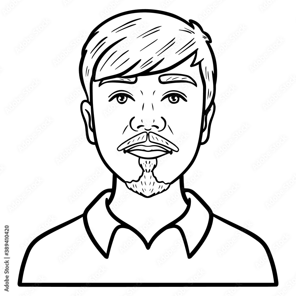 monochrome comic outline avatar. man with beard and shirt. upper body. monochrome comic outline avatar. man with beard and shirt. upper body.