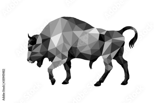 Bison, bull,  isolated image on a white background in a low-poly style