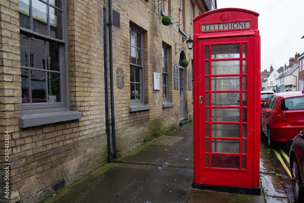 A red telephone box in Bury St. Edmunds, Suffolk A red telephone box in Bury St. Edmunds, Suffolk