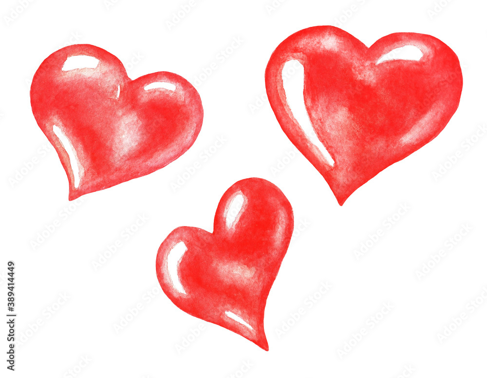 Three hearts, watercolor