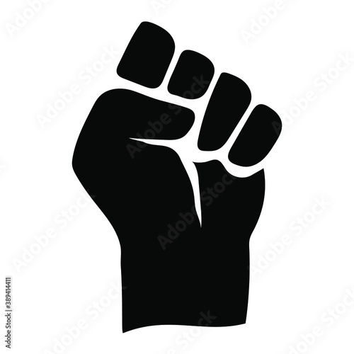 Vector black power raised up fist symbol, ideal sign for human rights and freedom. Isolated on white background.
