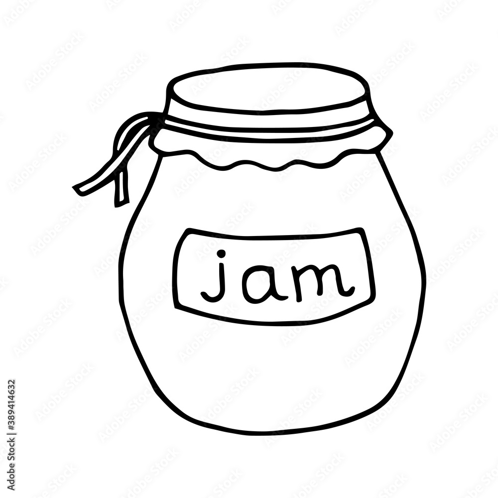 Single jam jar icon. Hand drawn vector illustration in doodle style outline drawing isolated on white background. Single jam jar icon. Hand drawn vector illustration in doodle style outline drawing isolated on white background.