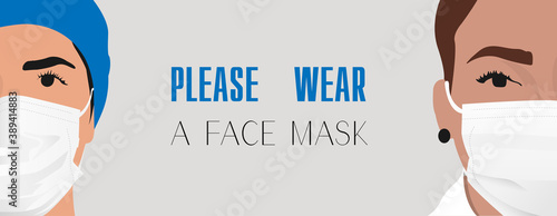 people wearing medical masks to prevent disease, flu, air pollution, contaminated air. Vector illustration in a flat style