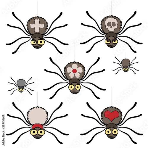 set of  cute spider. vector design isolated elements on the white background, seamless pattern © Vasili