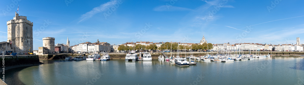 panorama view of the harbor and city center of La Rochelle