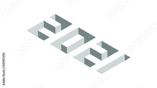 2021. Isometric text style with depth effect. Minimal 3D numbers template for Happy New Year.