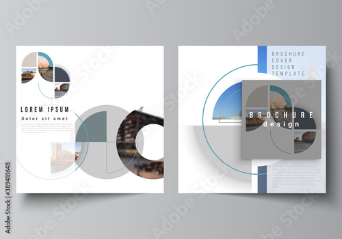 Vector layout of two square covers design template for brochure, flyer, magazine, cover design, book, brochure cover. Background with abstract circle round banners. Corporate business concept template