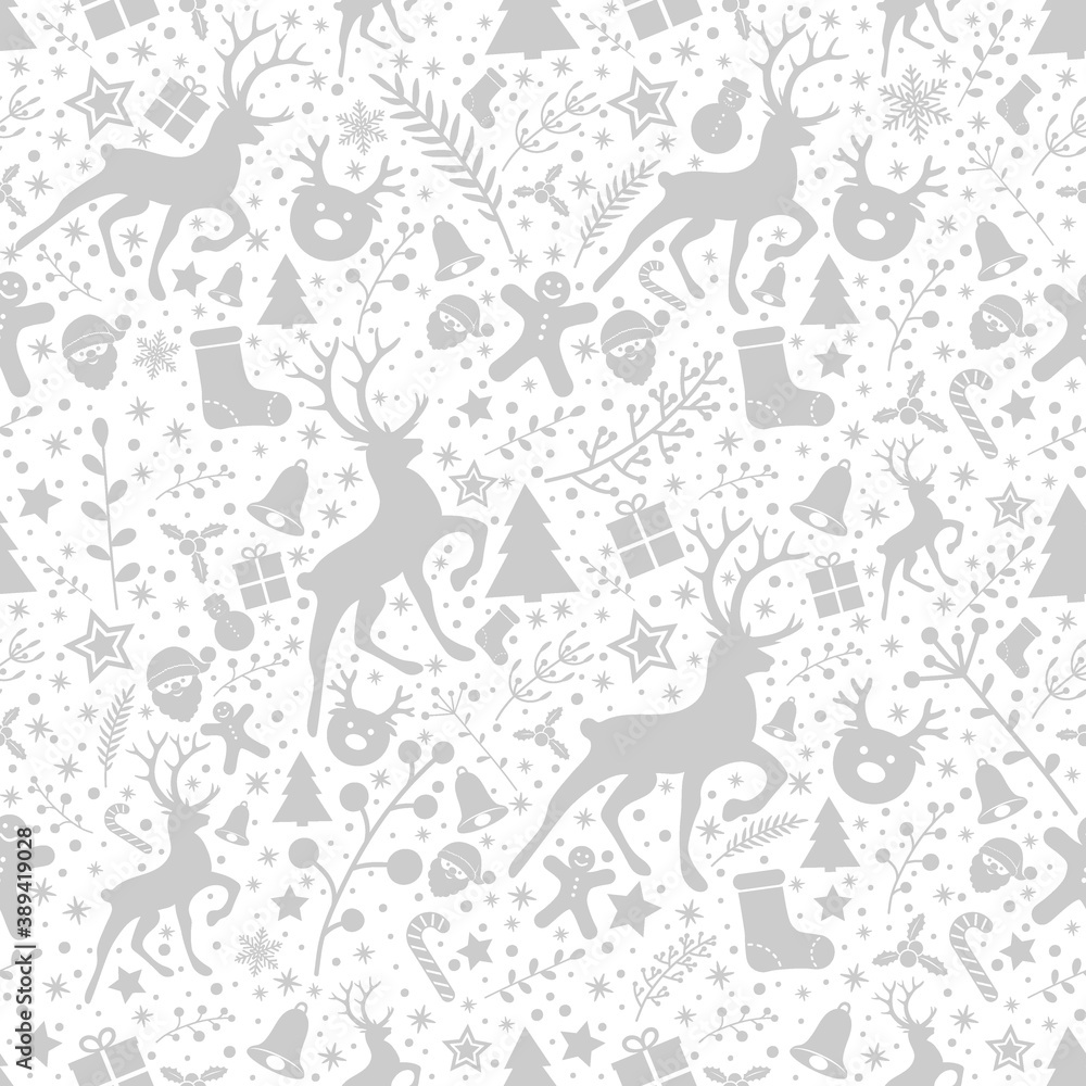 Concept of Christmas pattern with decorations. Xmas background. Vector