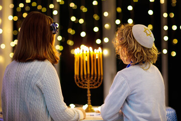 Kids celebrating Hanukkah. Festival of lights.