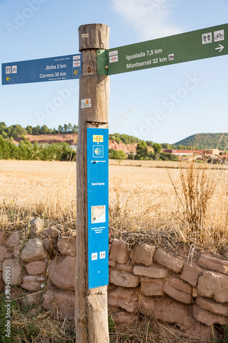 Canvas Print wooden signpost at Sant Genis (Jorba), province of Barcelona, Catalonia, Spain