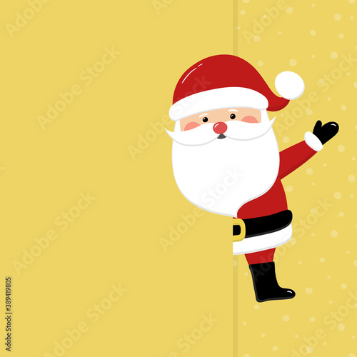 Happy Santa Claus on background with snowflakes and copyspace. Christmas element. Vector