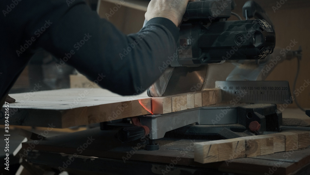 Circular Saw. Carpenter Using Circular Saw for wood Circular Saw. Carpenter Using Circular Saw for wood