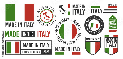 Made in Italy labels, signs. Italy patriotic signs. Italian banners templates. Vector illustration.