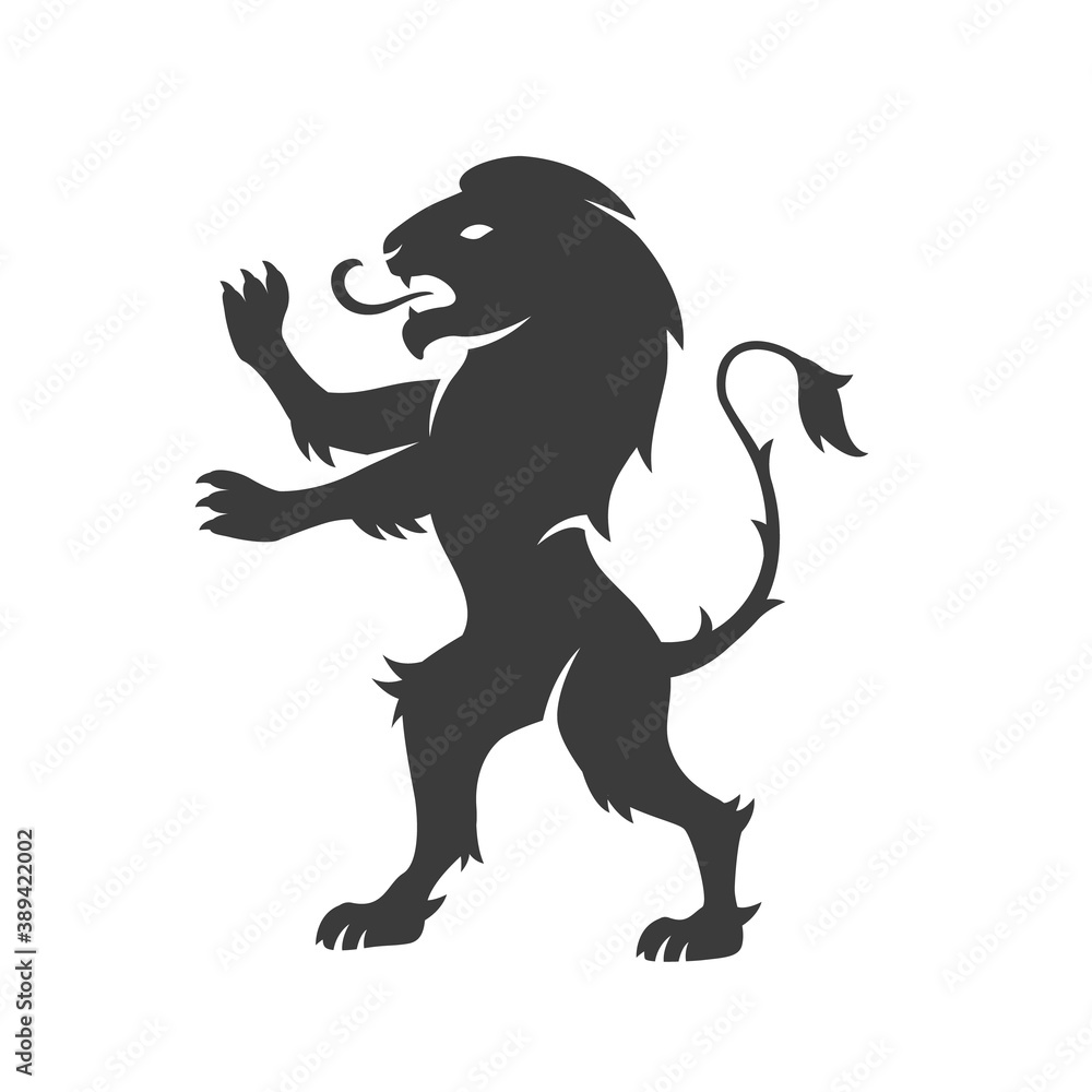 Heraldic lion. Lion silhouette for Coat of Arms. Heraldic crest logo. Vector illustration