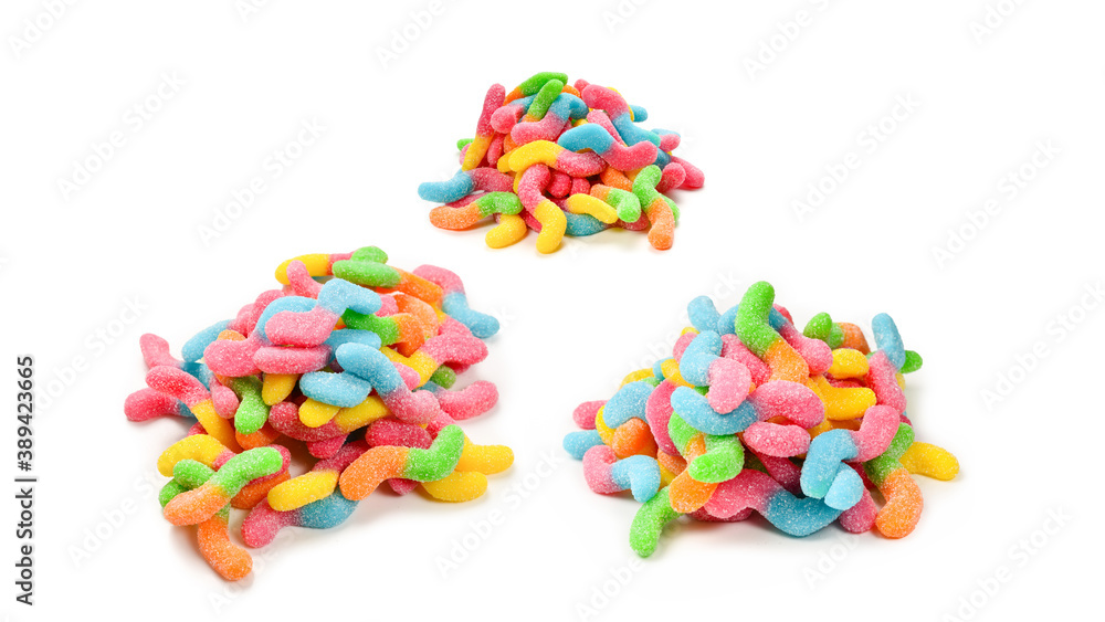 Juicy colorful jelly sweets isolated on white. Gummy candies. Snakes. Juicy colorful jelly sweets isolated on white. Gummy candies. Snakes.