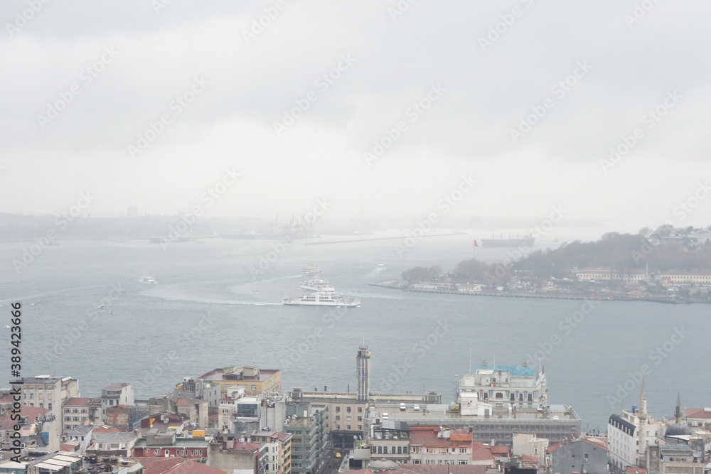 Istanbul skyline on a rainy winter day - Istanbul, Turkey