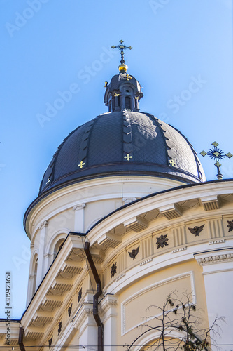 Lviv Church of Transfiguration (Ukr: Preobrazhenska tserkva) located in city's Old Town. Roman Catholic Church of Transfiguration built in 1731. Lviv, Ukraine. photo