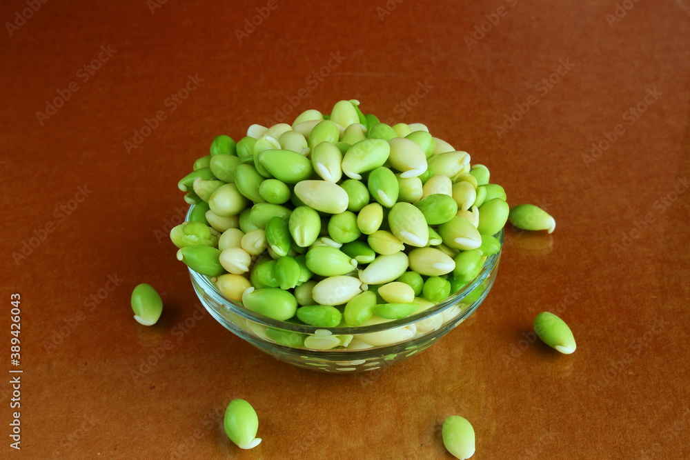peeled and sprouted hyacinth beans or valor beans indian vegetable