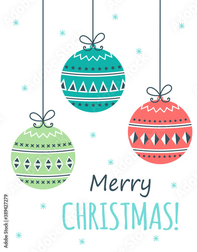 christmas card with cartoon ball, vector illustration