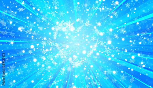 Heart shaped snowflakes in a flat style in continuous drawing lines. Trace of white dust. Magic abstract background isolated on on blue background. Miracle and magic. Vector illustration flat design.