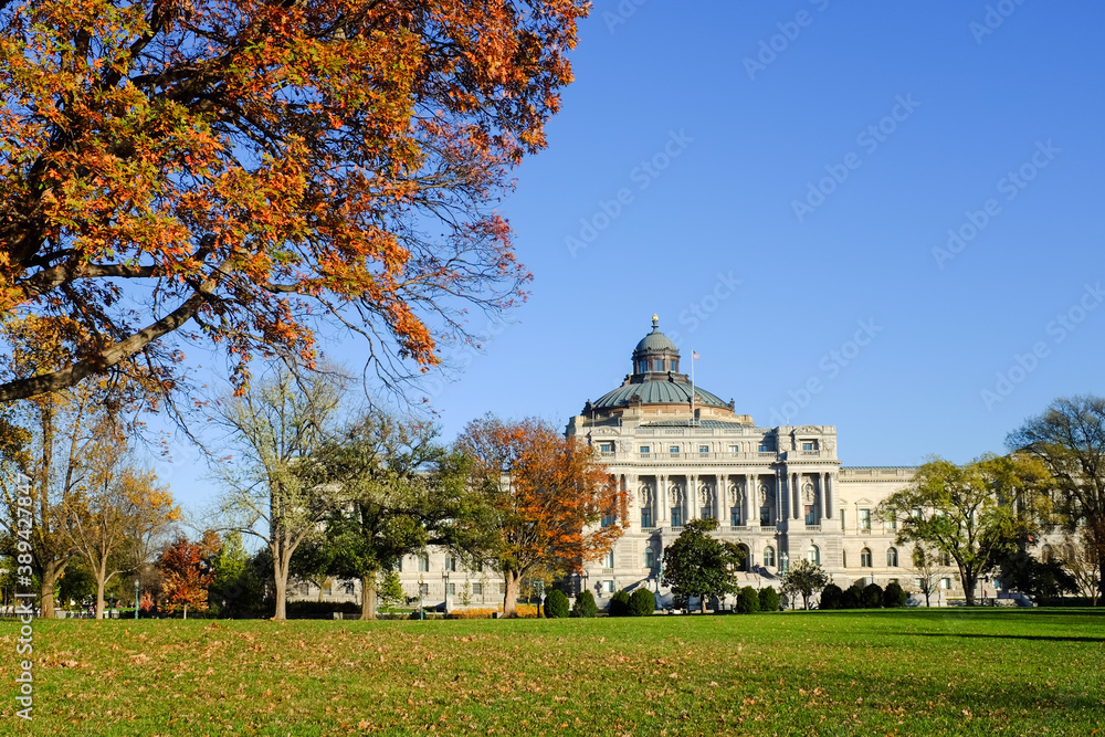 United States Library of Congress Building in autumn foliage - Washington D.C. United States of America