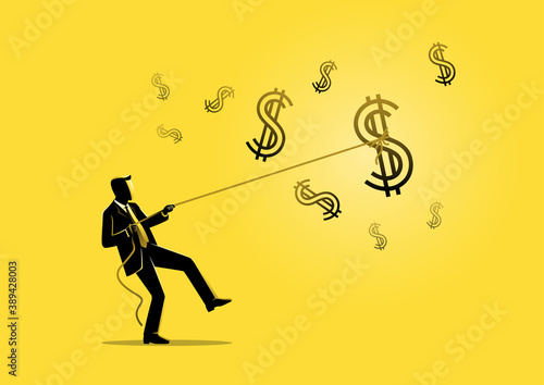 Businessman pulling a rope