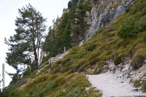 iking trekking path from wolkenstein to the stevia hut with the in october 2020, beautiful nature dolomites