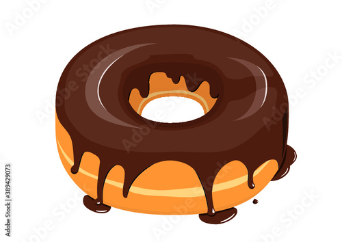 Dripping chocolate glazed donut icon in cartoon style on a white background