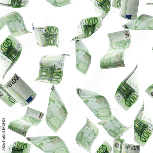 Euro money seamless pattern background. Banknote falling isolated textures on white background.