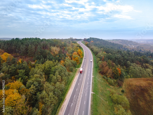 aerial view of autumn highway © phpetrunina14
