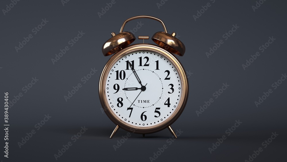 Close-up of an analog alarm clock on dark background. (Bronze) Close-up of an analog alarm clock on dark background. (Bronze)