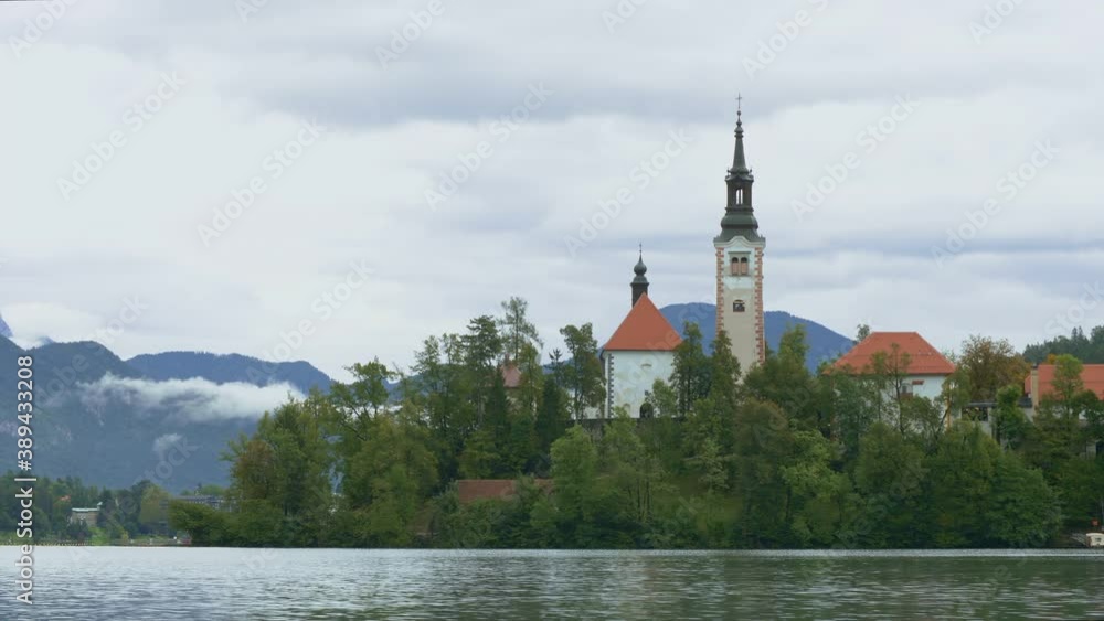 Bled island landscape with Pilgrimage Church of the Assumption of Maria on Bled lake, Bled, Slovenia Bled island landscape with Pilgrimage Church of the Assumption of Maria on Bled lake, Bled, Slovenia