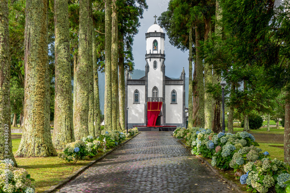 Azores, island of Sao Miguel, in the small village of Sete Cidades the church of Sao Nicolau Azores, island of Sao Miguel, in the small village of Sete Cidades the church of Sao Nicolau