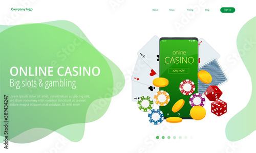 Isometric Online Casino Concept. Online Big Slots Casino Marketing Banner, Gaming Apps Web landing page template.