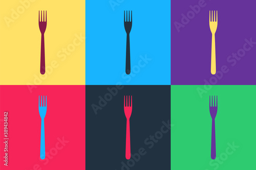 Pop art Fork icon isolated on color background. Vector.