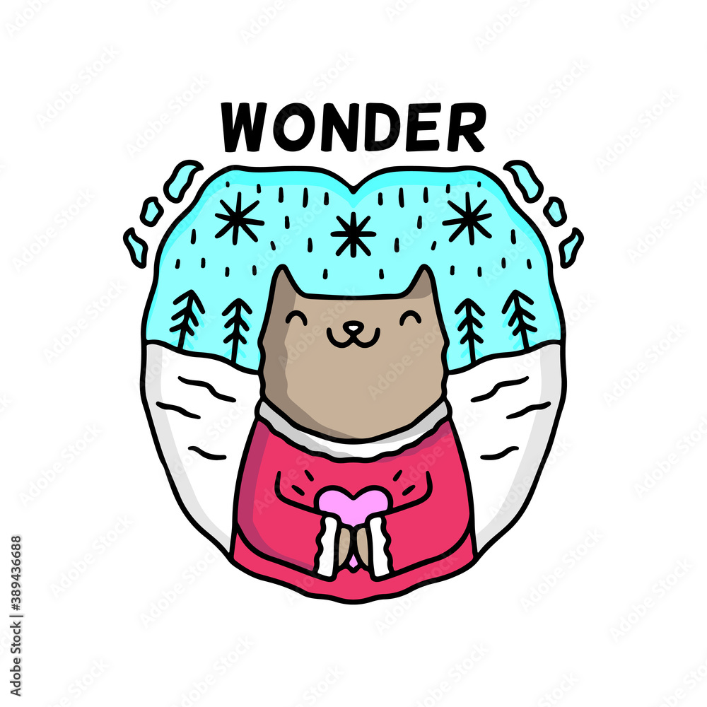 Cute wolf character holding heart with wearing santa costume . Hand drawn holiday illustration in cartoon, doodle style for New Year and Christmas Cute wolf character holding heart with wearing santa costume . Hand drawn holiday illustration in cartoon, doodle style for New Year and Christmas