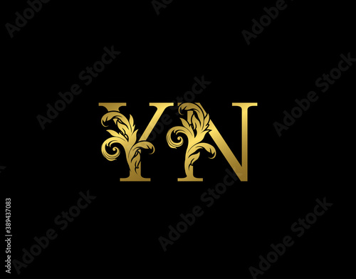Gold Y, N and YN Luxury Letter Logo Icon. Graceful royal style. Luxury alphabet arts logo.