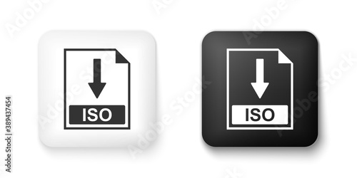 Black and white ISO file document icon. Download ISO button icon isolated on white background. Square button. Vector.