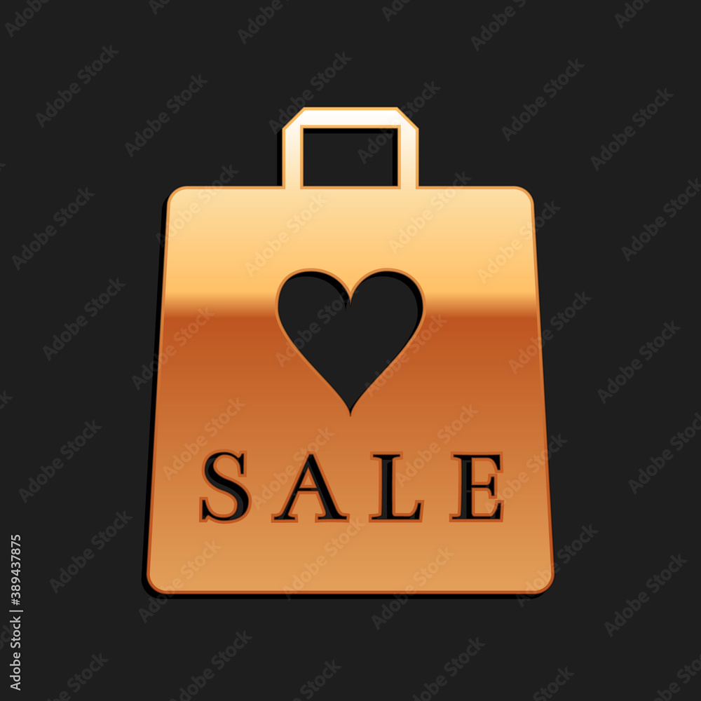Gold Shoping bag with an inscription Sale icon isolated on black background. Handbag sign. Woman bag icon. Female handbag sign. Long shadow style. Vector. Gold Shoping bag with an inscription Sale icon isolated on black background. Handbag sign. Woman bag icon. Female handbag sign. Long shadow style. Vector.