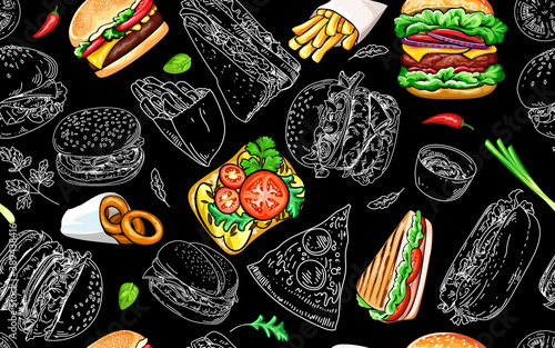 Seamless pattern with burgers