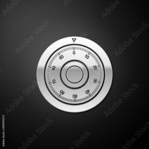 Silver Safe combination lock wheel icon isolated on black background. Protection concept. Password sign. Long shadow style. Vector.