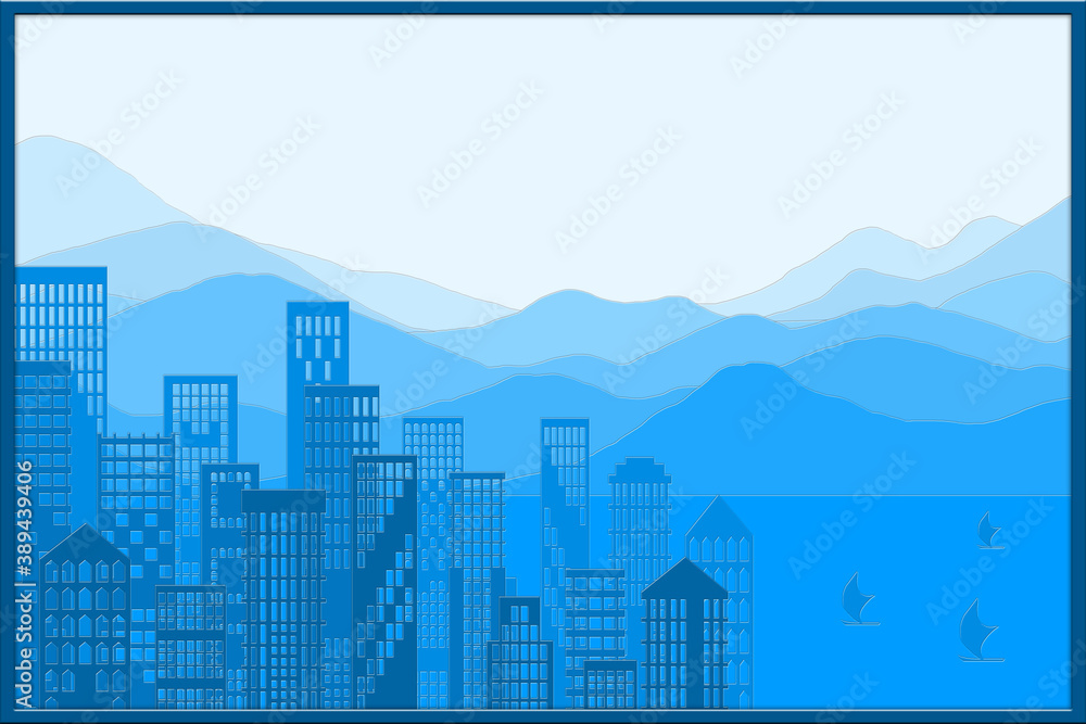 city with sea and mountain background