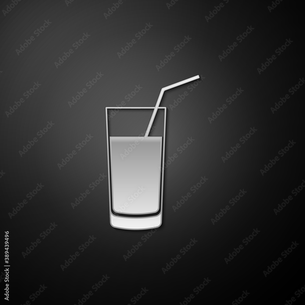 Silver Soft drink icon isolated on black background. Long shadow style. Vector. Silver Soft drink icon isolated on black background. Long shadow style. Vector.