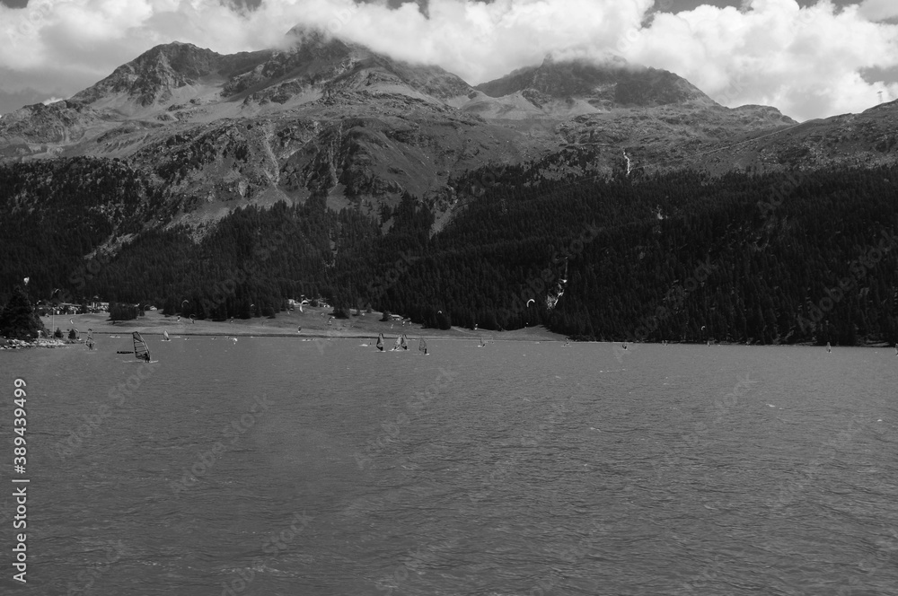 Beautifull glacier-mountain lake Silvaplana in the swiss alps of the upper Engadin
