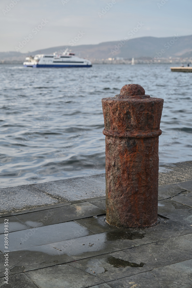 Fototapeta premium Mooring bollard. Rusty old mooring bollards.
